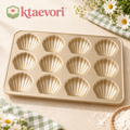 ktaevori™ Seaside Ribbon 12-Cavity Madeleine Pan — Shell-Shaped Carbon Steel Baking Tray for French Tea Cakes