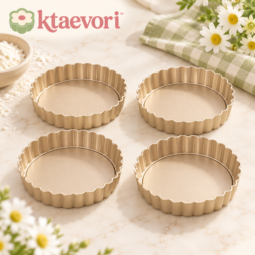 ktaevori™ Petite Patisserie 4-Piece Mini Tart Pan Set — 4-Inch Fluted Tartlet Molds with Removable Bottoms