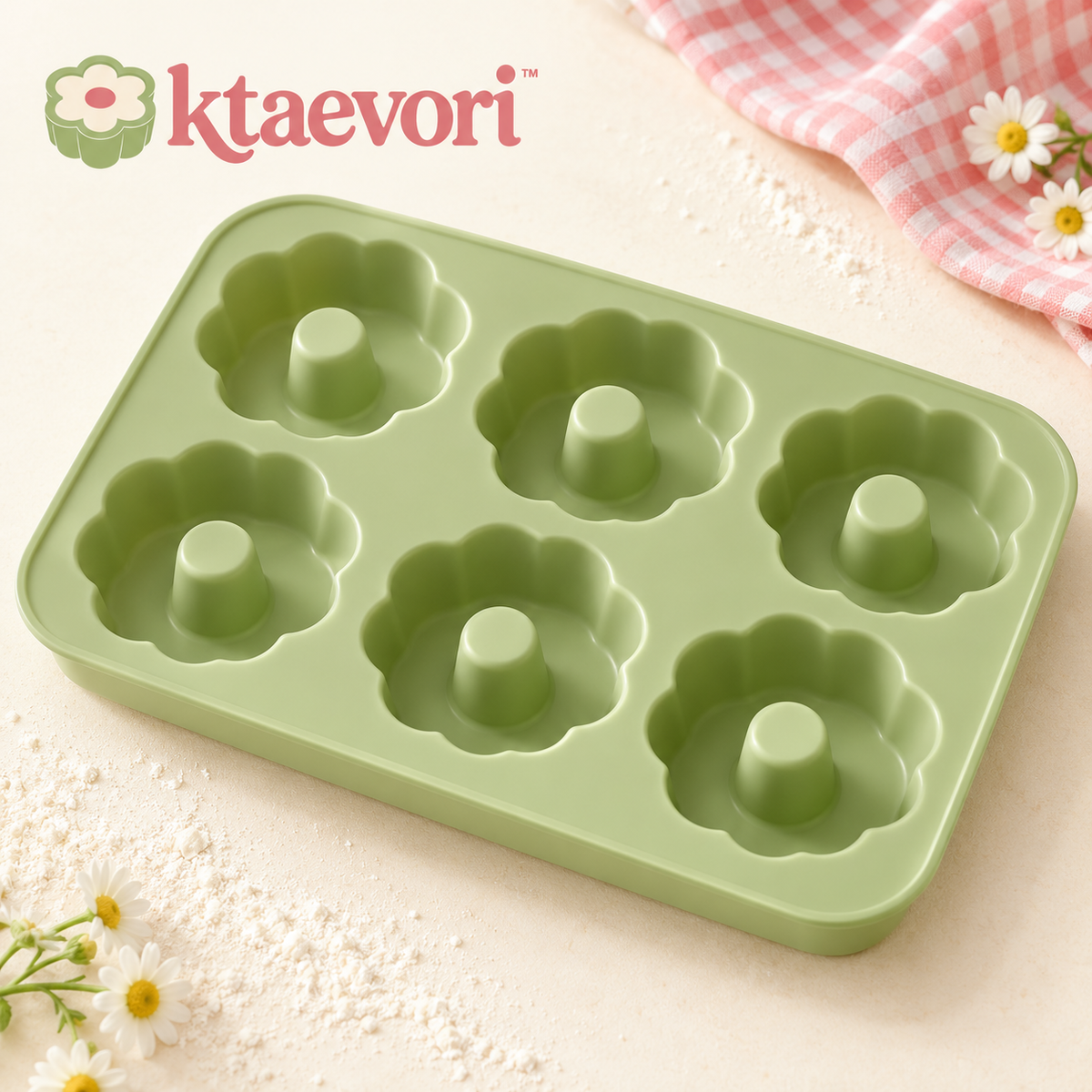 ktaevori™ Scallop Sunday 6-Cavity Silicone Donut Mold — Scalloped Baked Doughnut Pan for Homemade Treats
