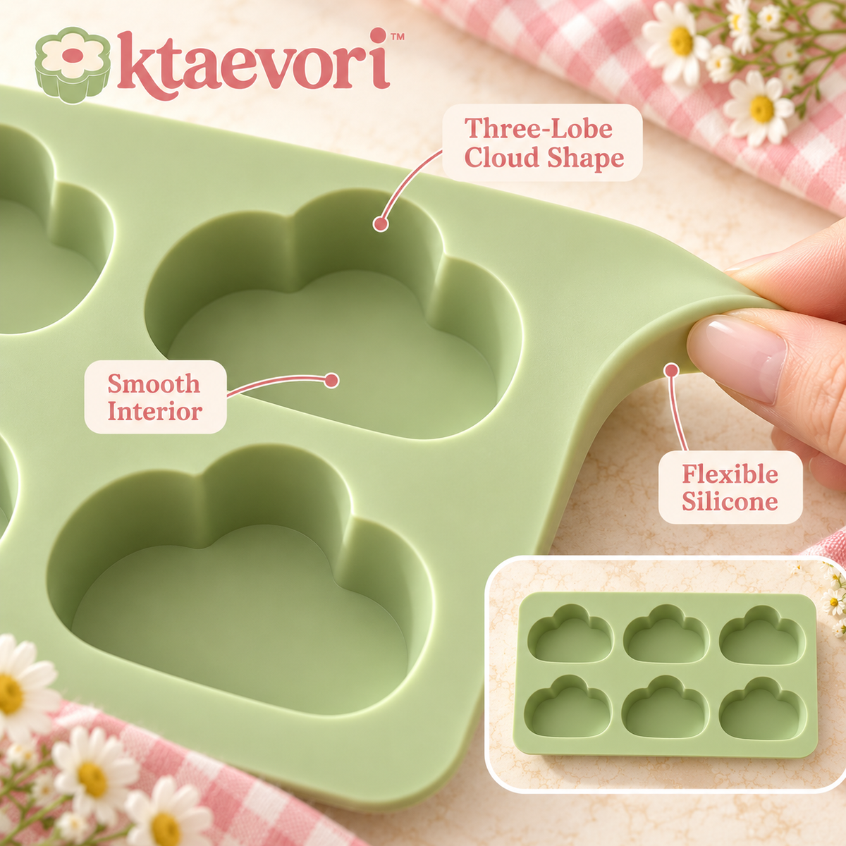 ktaevori™ Cloud Kiss 6-Cavity Silicone Mousse Mold — Cloud-Shaped Dessert Mold for Frozen Mousse & Ice Cream Cakes
