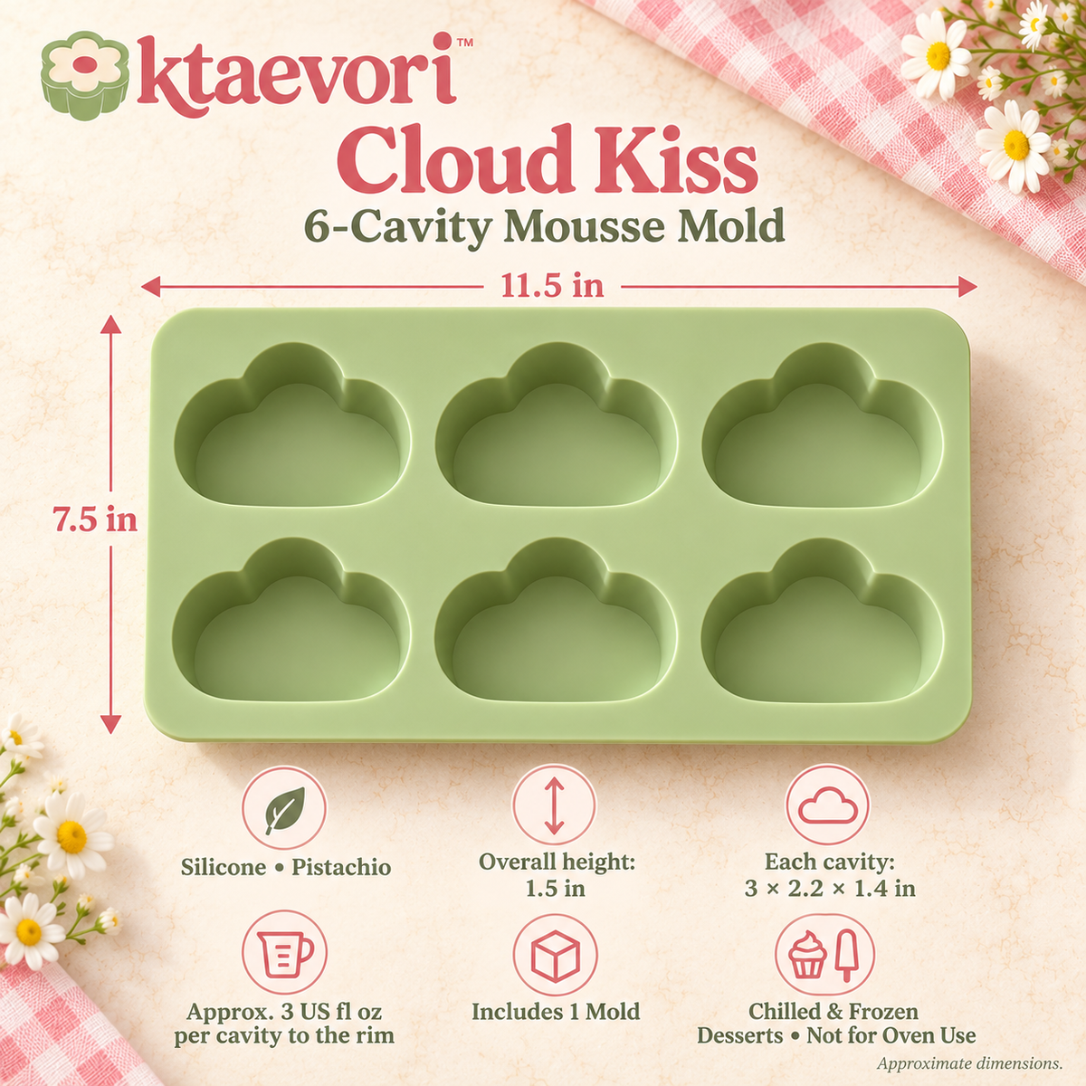 ktaevori™ Cloud Kiss 6-Cavity Silicone Mousse Mold — Cloud-Shaped Dessert Mold for Frozen Mousse & Ice Cream Cakes