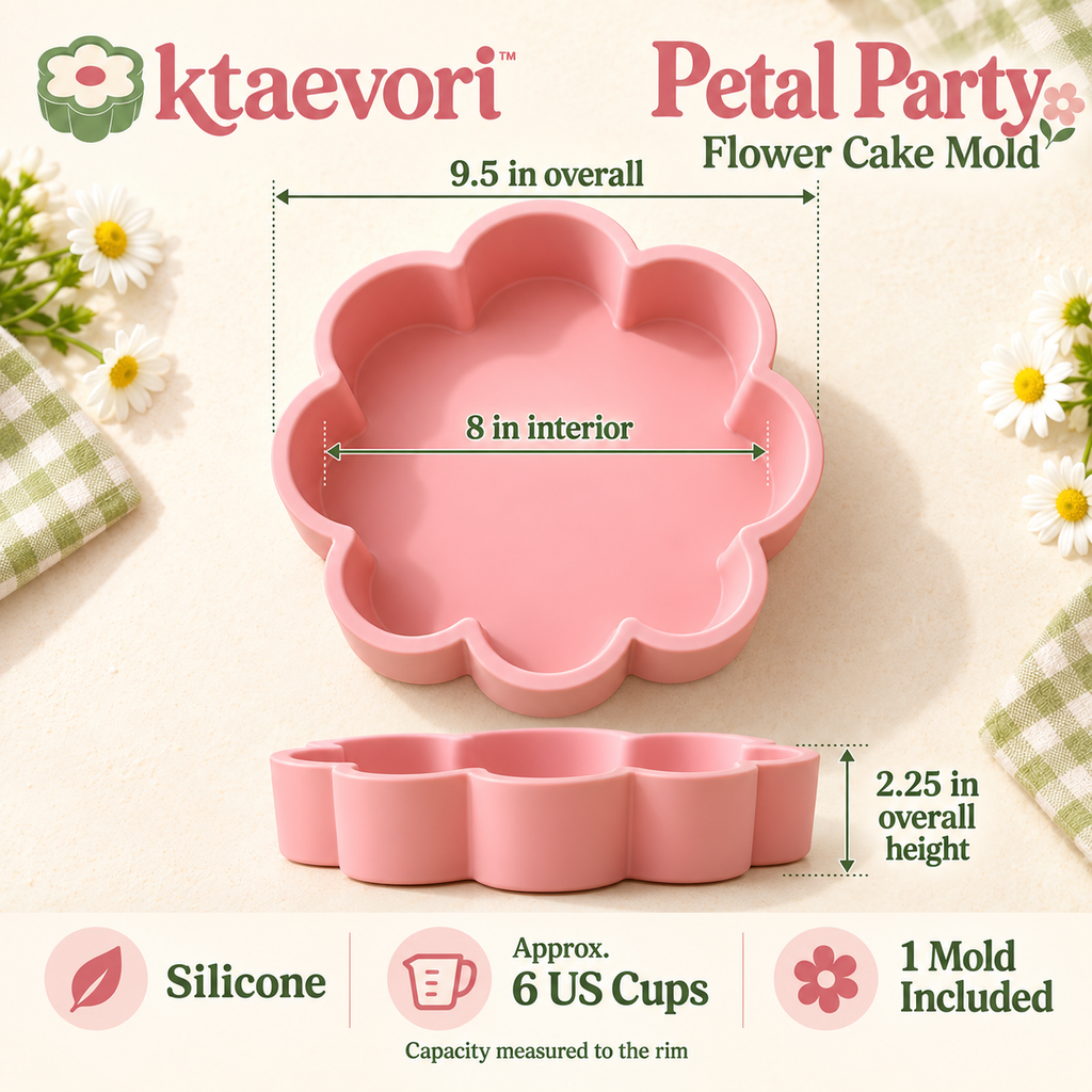 ktaevori™ Petal Party 8-Inch Silicone Flower Cake Mold — Daisy-Shaped Baking Pan for Single-Layer Cakes