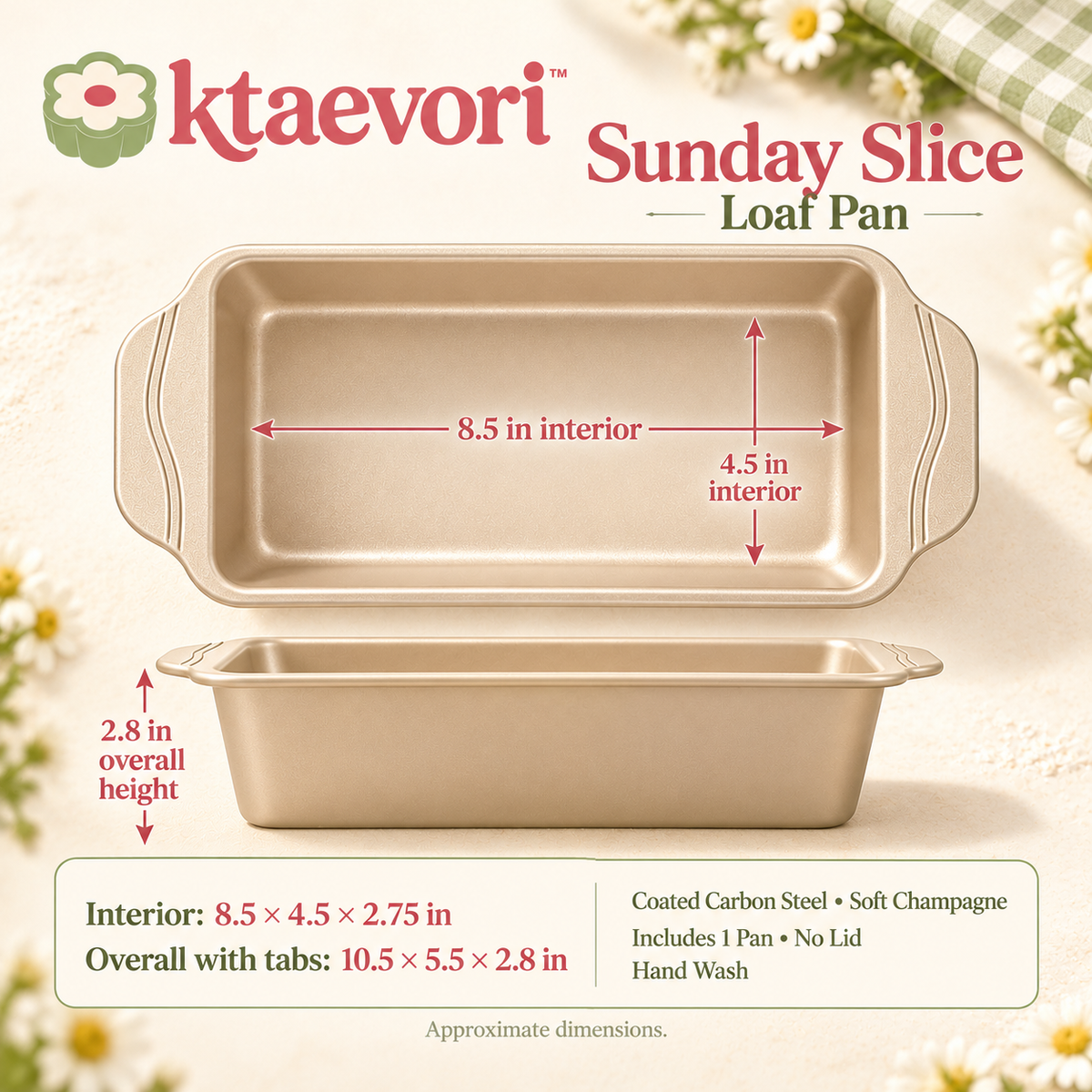 ktaevori™ Sunday Slice 8.5 × 4.5-Inch Loaf Pan — Carbon Steel Baking Pan for Banana Bread, Pound Cake & Small Yeast Loaves