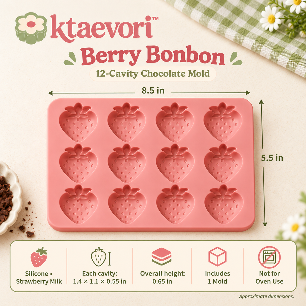 ktaevori™ Berry Bonbon 12-Cavity Silicone Chocolate Mold — Strawberry-Shaped Candy Mold for Homemade Chocolate Bites